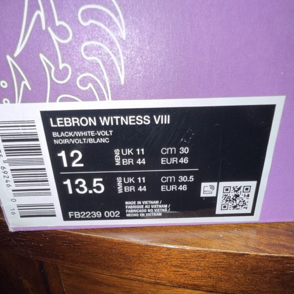 Size 12 Nike LeBron Witness 8 Black Volt FB2239-001 Mens 2023 - Picture 7 of 8